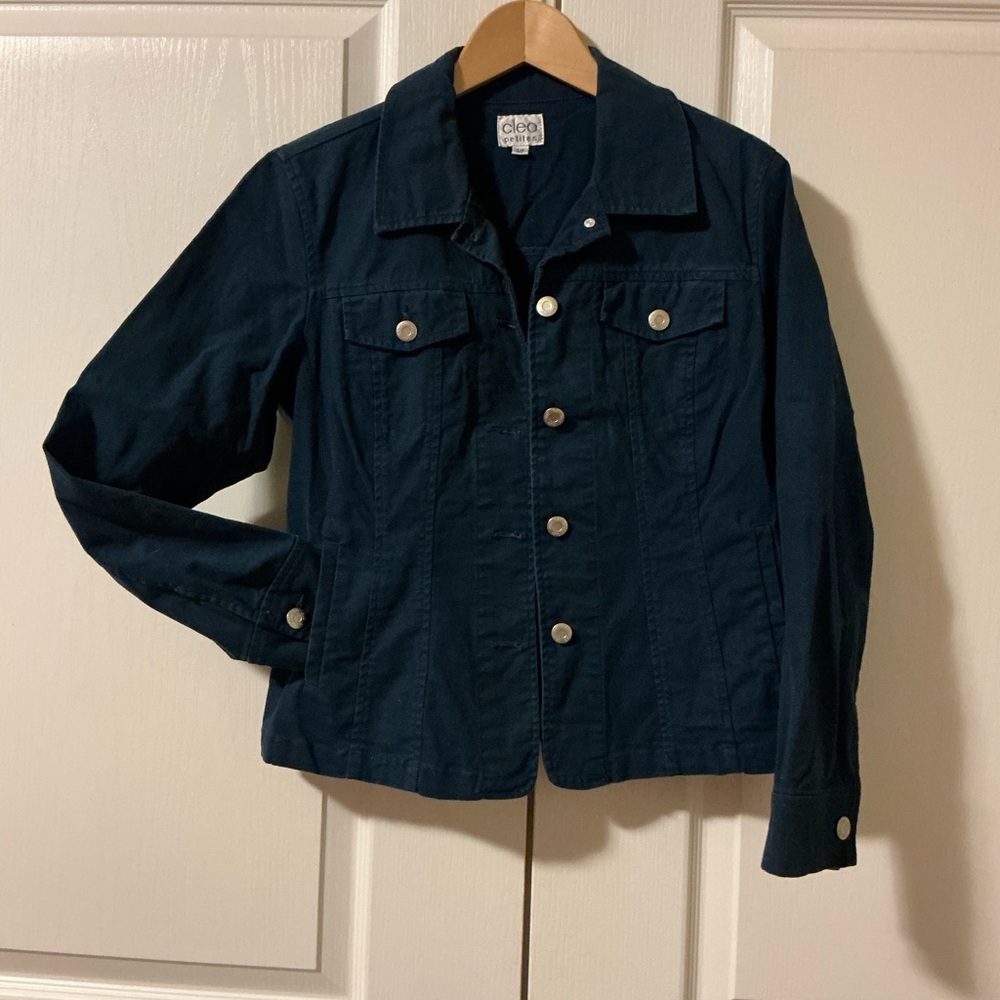 Cleo Petite Navy-Teal Cotton Denim Jacket, S